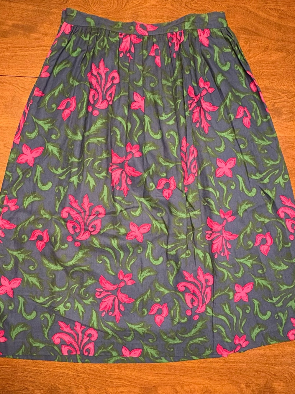 Floral Navy A-Line Skirt with Pink & Green Print